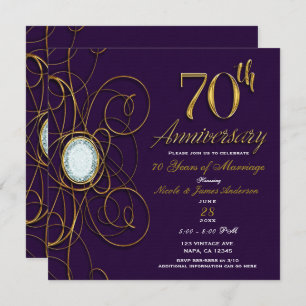 Invitación Plum Royal Purple Gold Diamond 70 70º aniversario
