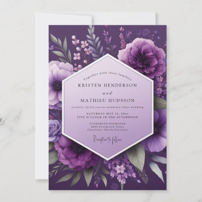Invitación Plum Shadow Bloom Wedding (Anverso)