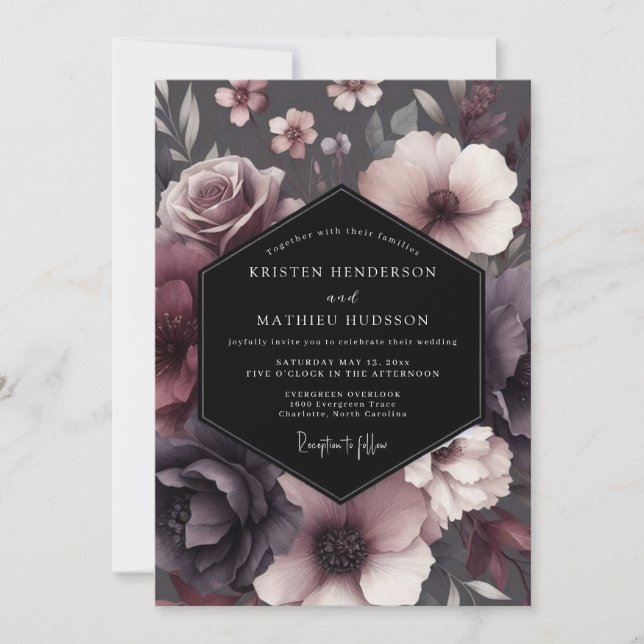 Invitación Plum Shadowy Bloom Wedding (Anverso)