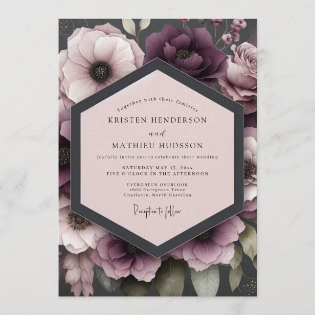 Invitación Plum Somber Anemone Wedding (Anverso)
