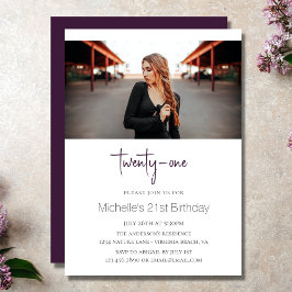 Invitación Plum Stylish Modern Photo 21st Birthday