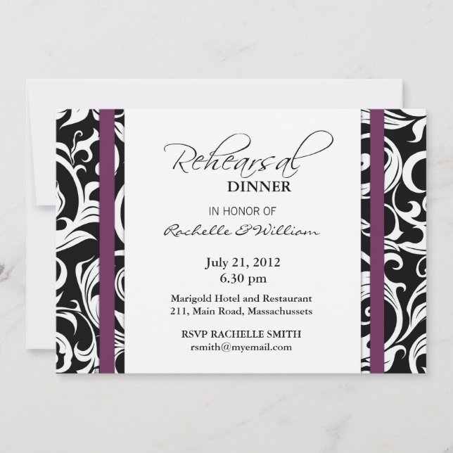 Invitación Plum Swirl Rehearst Dinner Card (Anverso)