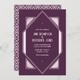 Invitación Plum Velvet & Soft Blush Art Deco Wedding Photo