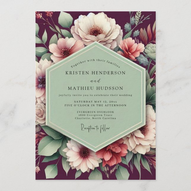 Invitación Plum Verdant Bloom Wedding (Anverso)