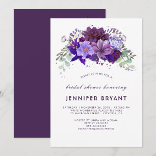Invitación Plum Violet Purple Floral Elegante Ducha Bridal