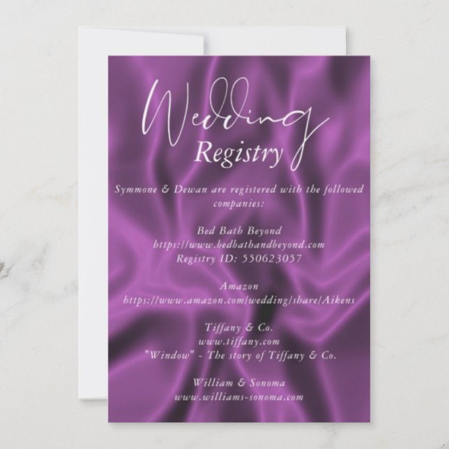 Invitación Plum Wedding Registry (Anverso)