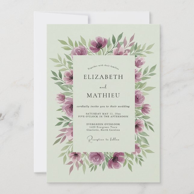Invitación Plum Winsome Botanical Wedding (Anverso)