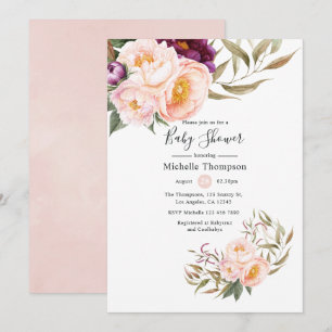 Invitación Plum y Rubor Floral Baby Shower