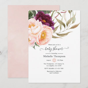 Invitación Plum y Rubor Floral Baby Shower