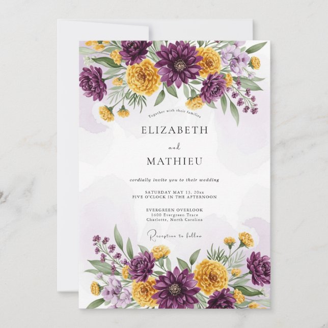Invitación Plum Yellow Dazzling Floral Wedding (Anverso)