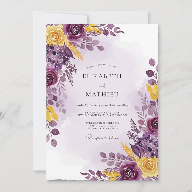 Invitación Plum Yellow Luscious Botanical Wedding (Anverso)