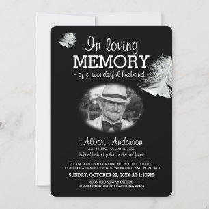 Invitación Pluma blanca en la foto del Personalizado de memor