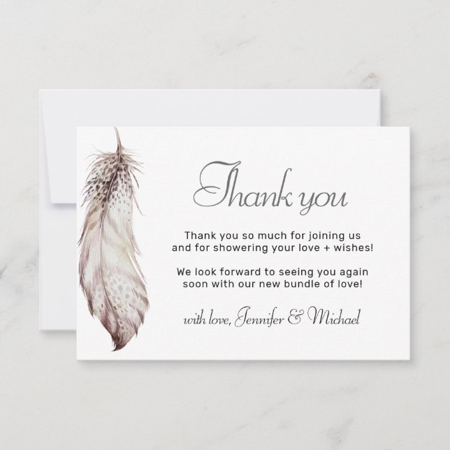 Invitación Pluma Bohemio Agradecimiento Neutral de Género (Anverso)