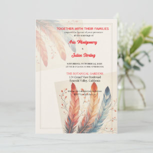 Invitación Pluma Colorida y Ramas de Otoño