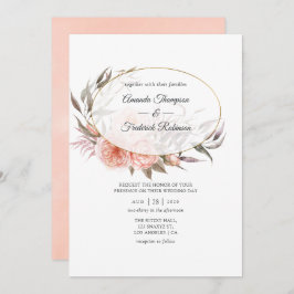 Invitación Pluma de Borgoña y Boda Geométrico Floral Rubor