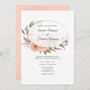 Invitación Pluma de Borgoña y Boda Geométrico Floral Rubor