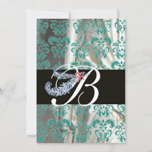 INVITACIÓN PLUMA DE DIAMANTE AZUL BLANCO SEDOSO DAMASCO MONOG