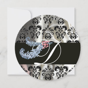 INVITACIÓN PLUMA DE DIAMANTE NEGRO BLANCO SEDOSO DAMASCO MONO