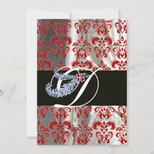 INVITACIÓN PLUMA DE DIAMANTE ROJO BLANCO DAMASCO DE SEDA MONO