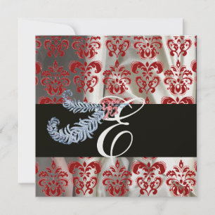 INVITACIÓN PLUMA DE DIAMANTE ROJO BLANCO HIELO SEDA DAMASCO M