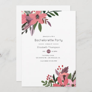 Invitación Pluma de grandeza moderna y solomillo de flores ro