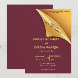 Invitación Pluma de marco floral y Boda islámica de oro