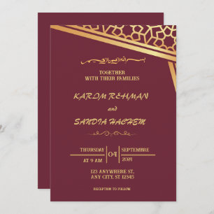 Invitación Pluma de marco floral y Boda islámica de oro