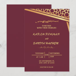 Invitación Pluma de marco floral y Boda islámica de oro