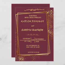 Invitación Pluma de marco floral y Boda islámica de oro