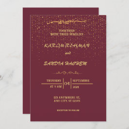 Invitación Pluma de marco floral y Boda islámica de oro