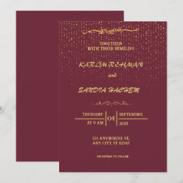 Invitación Pluma de marco floral y Boda islámica de oro
