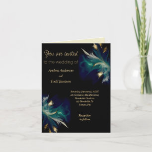 Invitación Pluma de oro negro azul verde azulado doblado