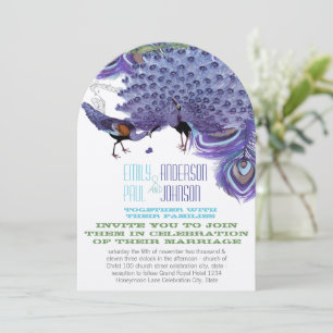 Invitación Pluma de pavo real azul de cobre verde púrpura