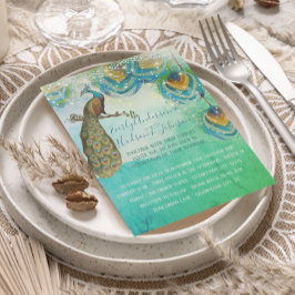 Invitación Pluma de pavo real azul turquesa verde y cobre