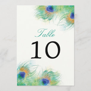 Invitación Pluma de pavo real con acuarela teal Número de m