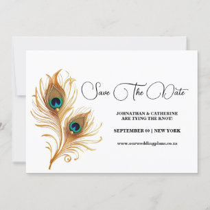 Invitación Pluma de pavo real minimalista guardar la fecha