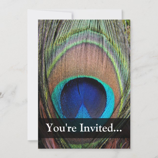 Invitación Pluma de pavo real personalizada (Anverso)