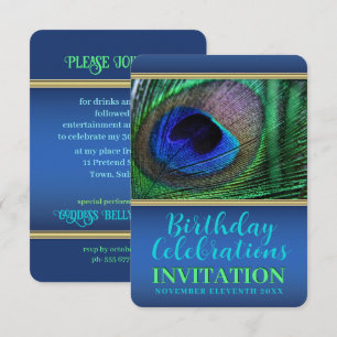 Invitación Pluma de Pavo Real Verde Azul Cumpleaños 30