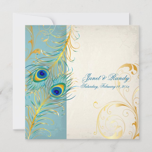 Invitación Pluma de pavo real/verde azulada PixDezines (Anverso)