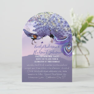 Invitación Pluma de Pavo Real Verde Cobre Violeta Ultra Viole