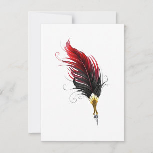 Invitación Pluma de pluma roja con plumilla dorada