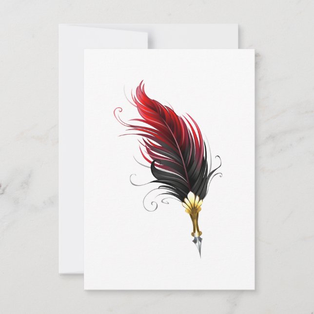 Invitación Pluma de pluma roja con plumilla dorada (Anverso)