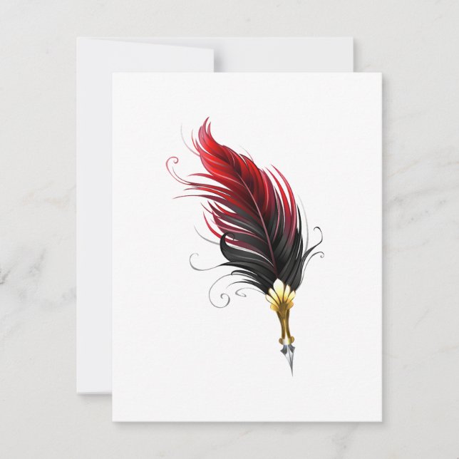 Invitación Pluma de plumas rojas con nido de oro (Anverso)