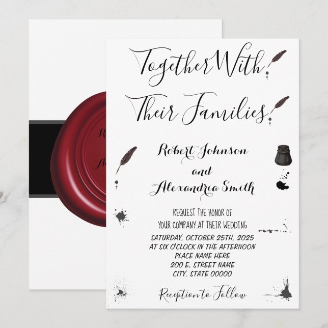 Invitación Pluma de plumas y Boda de tinta (Anverso / Reverso)