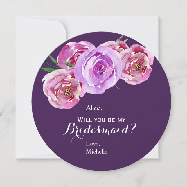 Invitación Pluma floral de violeta rosa pastel peonías de nov (Anverso)