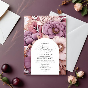 Invitación Pluma, gris, cobre y polvo Rosa Boda