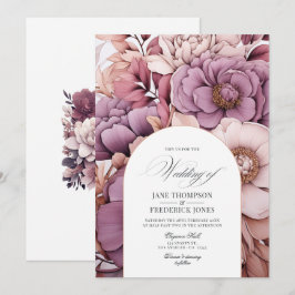 Invitación Pluma, gris, cobre y polvo Rosa Boda