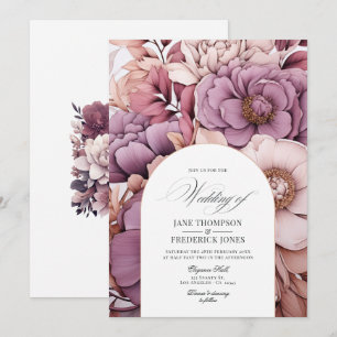 Invitación Pluma, gris, cobre y polvo Rosa Boda