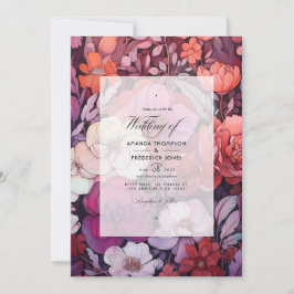 Invitación Pluma, gris, cobre y polvo Rosa Boda floral I