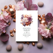 Pluma, gris, cobre y Rosa de Boda floral